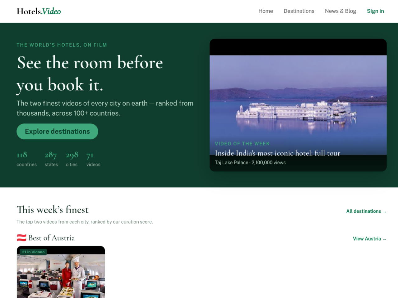 Screenshot of the Hotels Video website