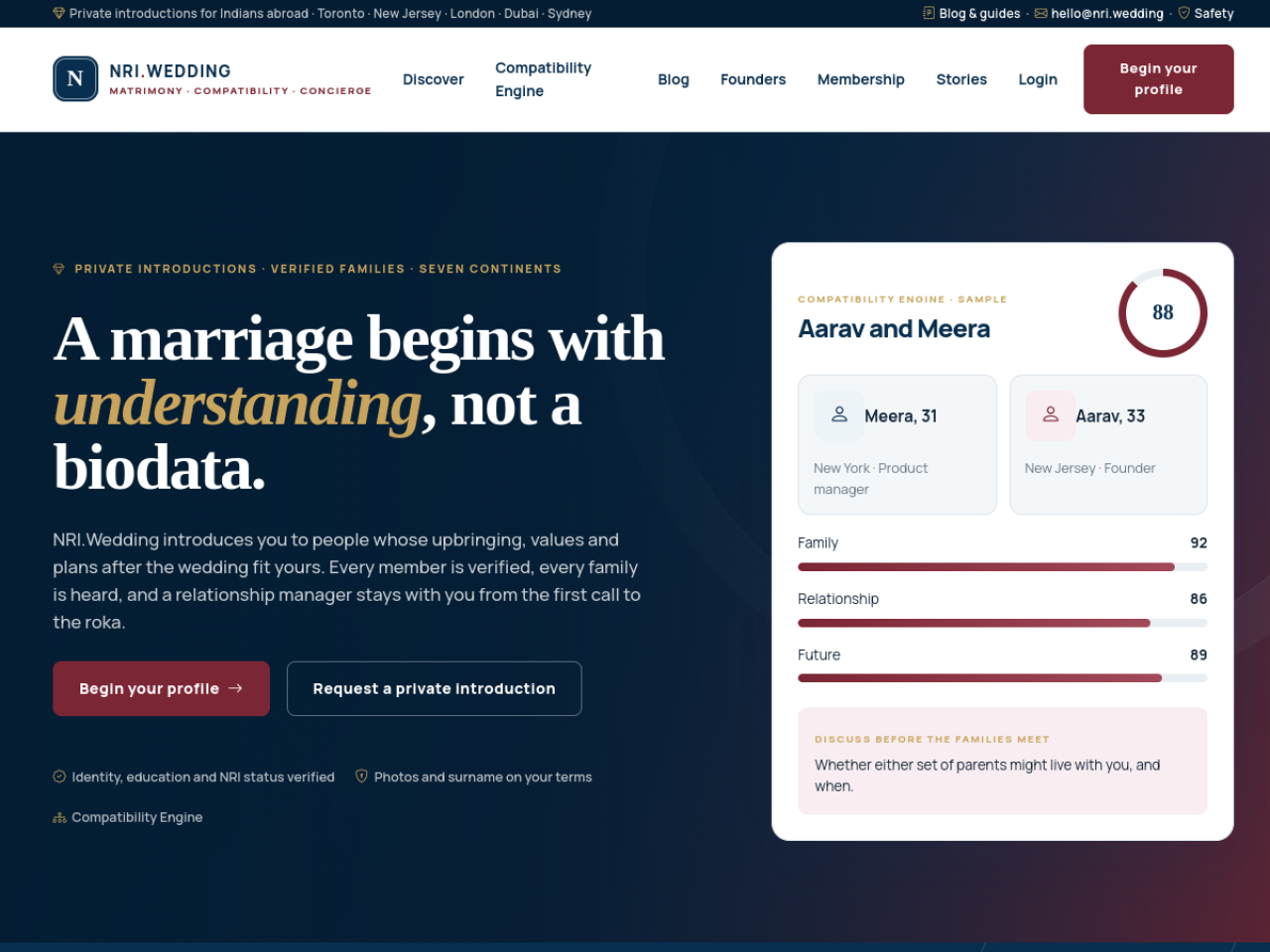 Screenshot of the NRI Wedding website