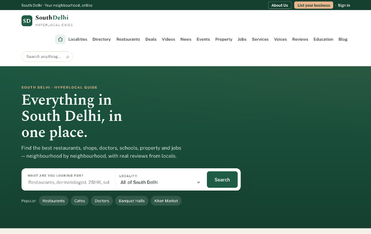 Screenshot of the South Delhi website