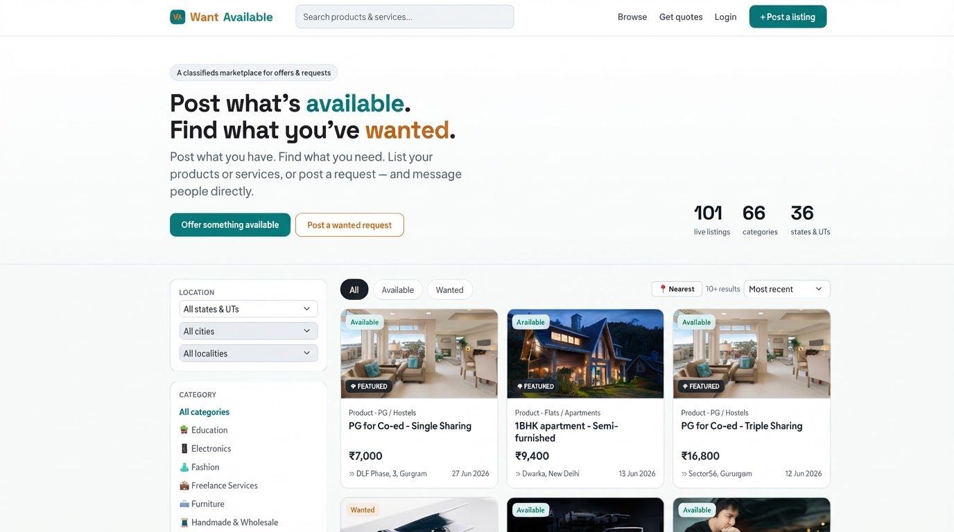 Screenshot of Want Available